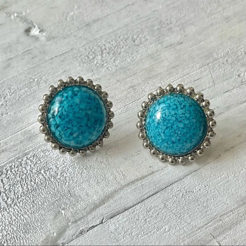 Silver tone turquoise colored post earrings